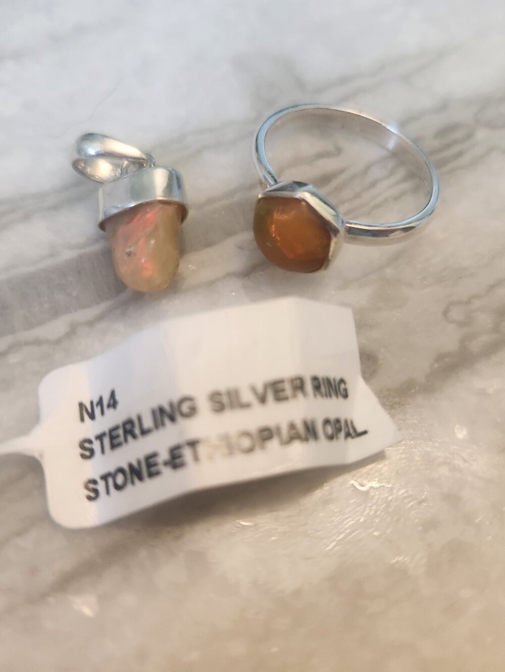 Sterling Silver Natural Ehiopian Opal Set, Ring & Pendant, NWT